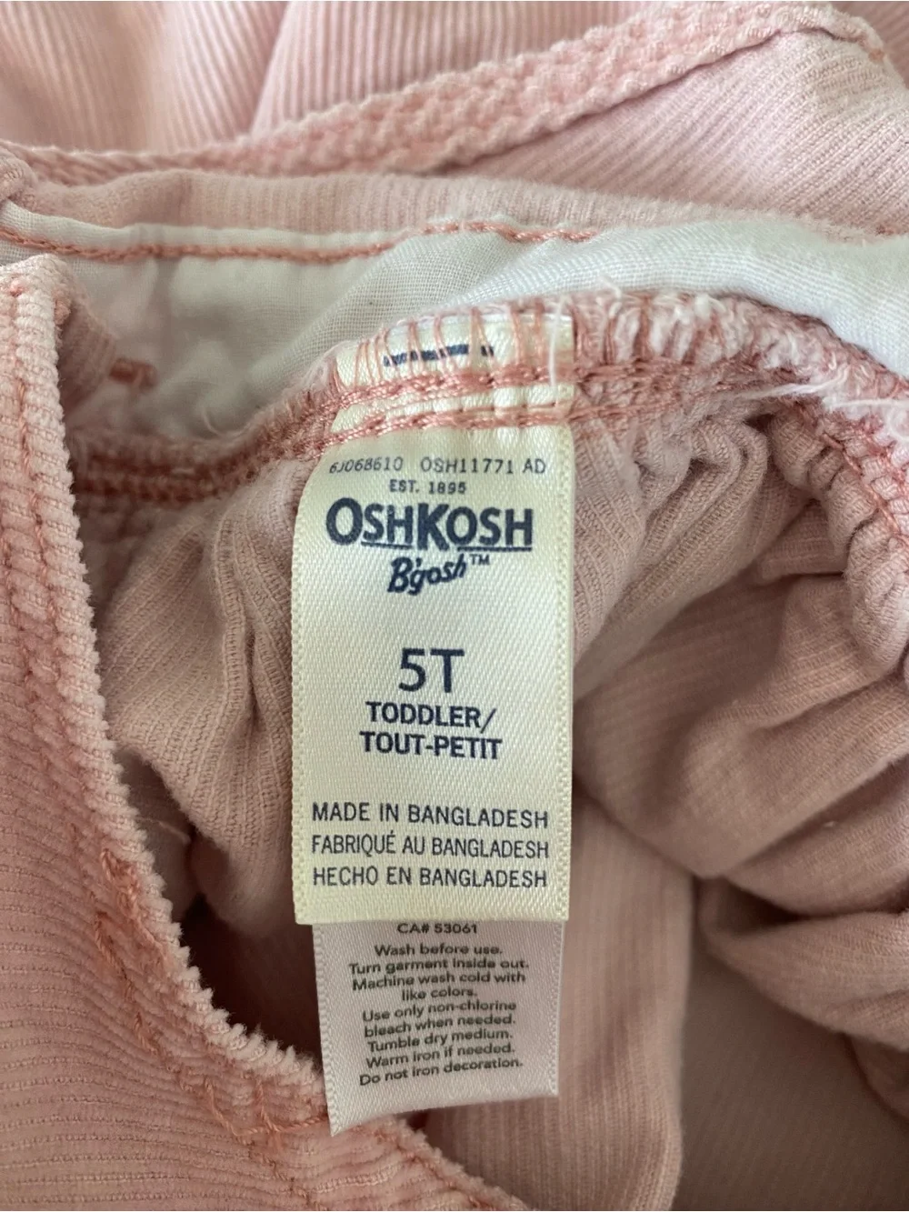 OshKosh B'gosh y2k Pink vestbak Corduroy Overall Jumper Dress Girls 5T